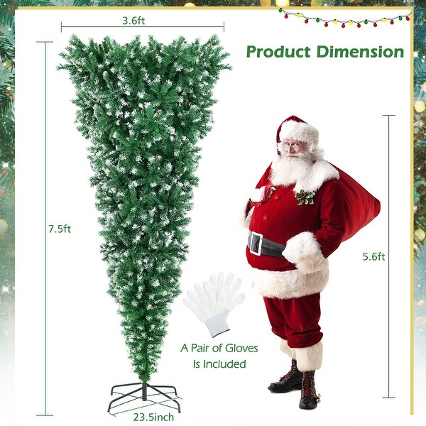 Gymax 7.5FT PreLit Snowy Inverted Christmas Tree Artificial Tree w/