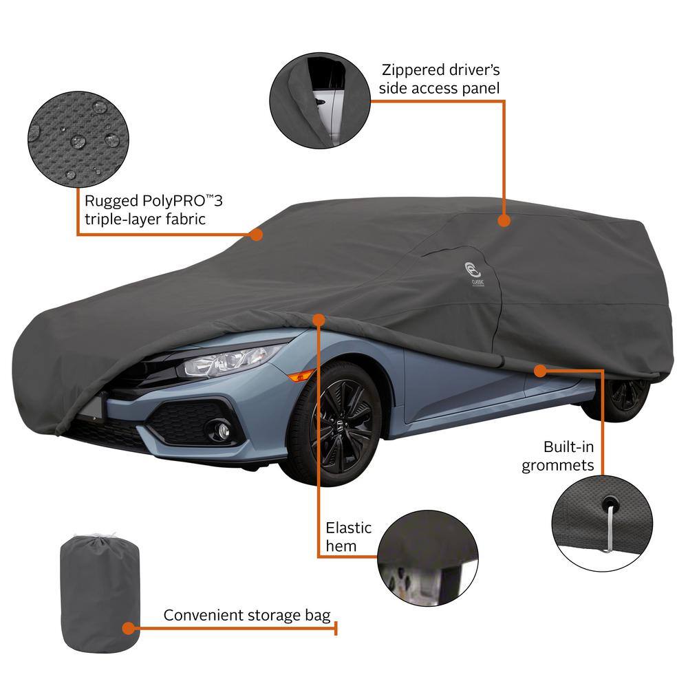 Classic Accessories Over Drive 183 in. L x 59 in. W x 51 in. H PolyPRO3 Hatchback Car Cover in Grey 10-120-321001-RT