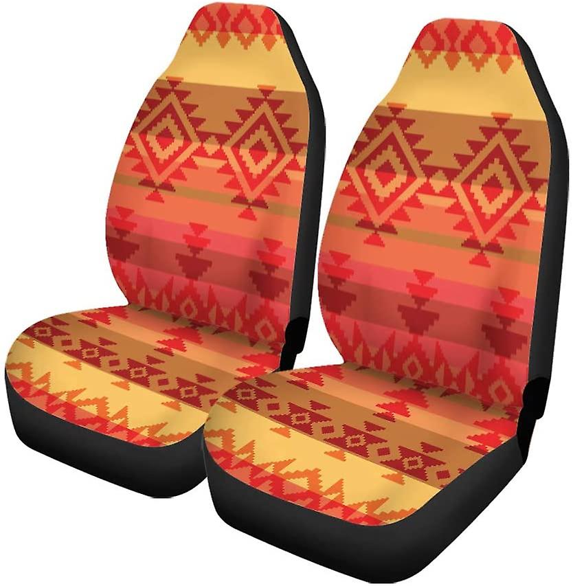 Set Of 2 Car Seat Covers Red Traditional Pattern Aztec Mexico Universal Auto Front Seats Protector Fits For Car，suv Sedan，truck