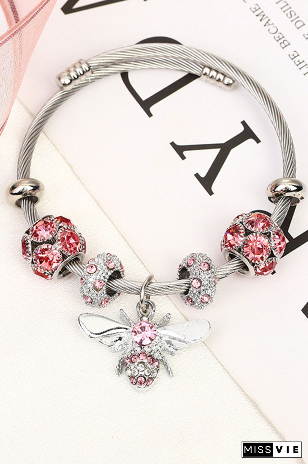 Stainless Steel Diamond Bee Bead Bracelet Wholesale MOQ 5pcs