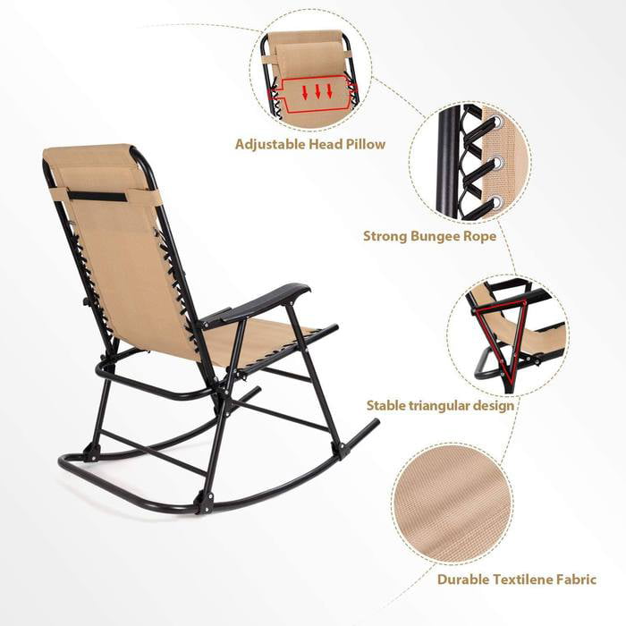 Vineego Patio Rcoking Chair Outdoor Zero Gravity Textilene Foldable Lounge Chair, Beige