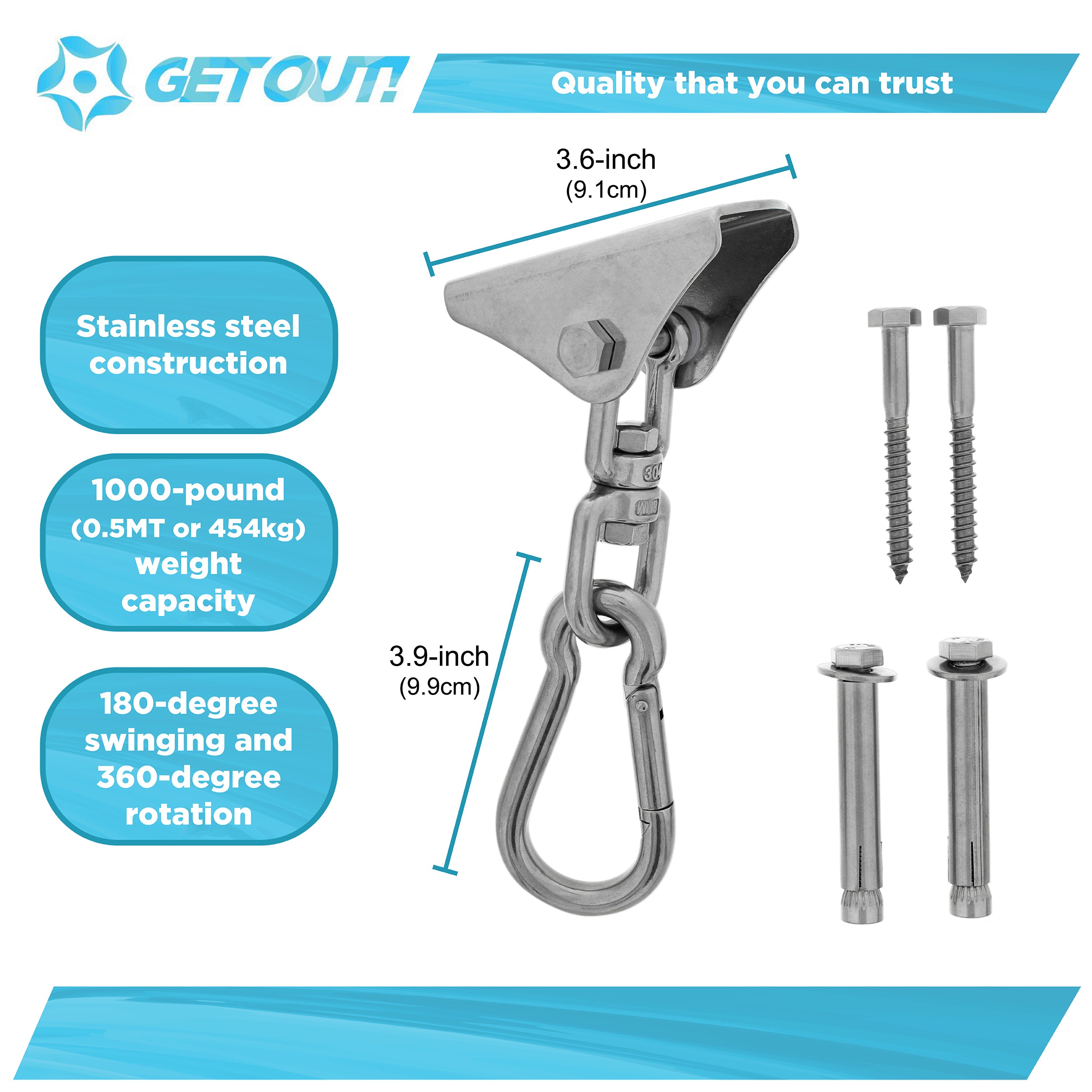 Get Out! Tire Swing Swivel Hanger 1000lb Carabiner Spinner Hardware Mount 1pk