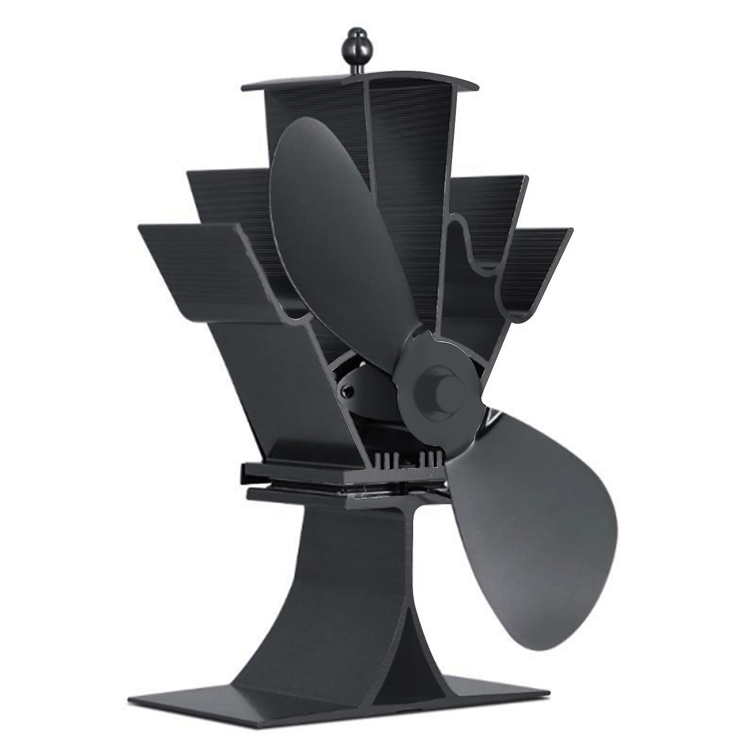 Black 2 Blades Stove Fan Quiet Heat Powered Stove Fan Anodized Alumina Stove Fan For Wood Log Burner Fireplace