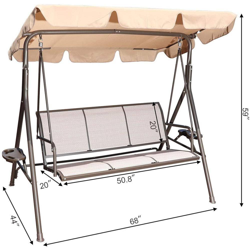 Tatayosi 3Person Beige Metal Outdoor Patio Swing Chair with Canopy