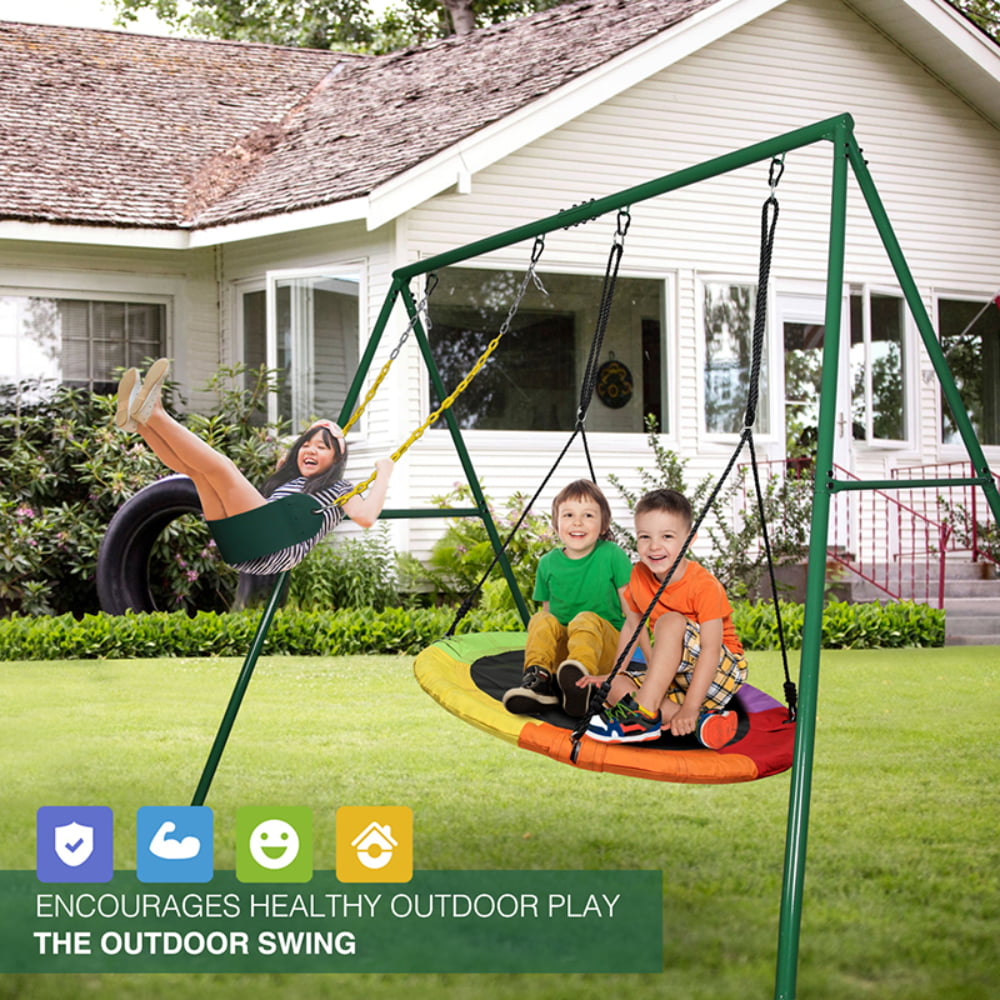 KLOKICK 440lbs 2 Seat Metal Swing Set with Heavy Duty A-Frame Metal Swing Stand