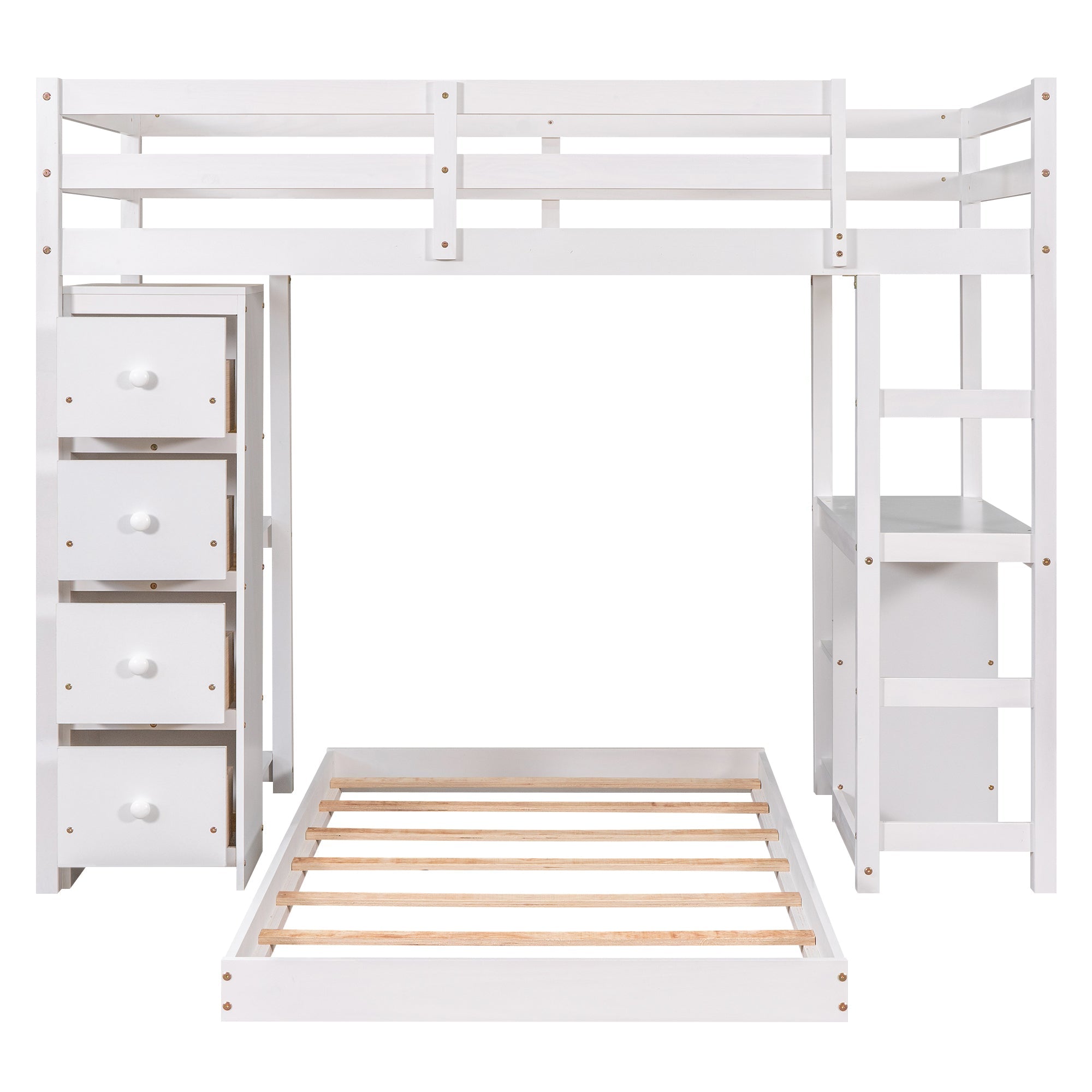 Euroco Twin over Twin Loft Bed with Drawers for Kids, White