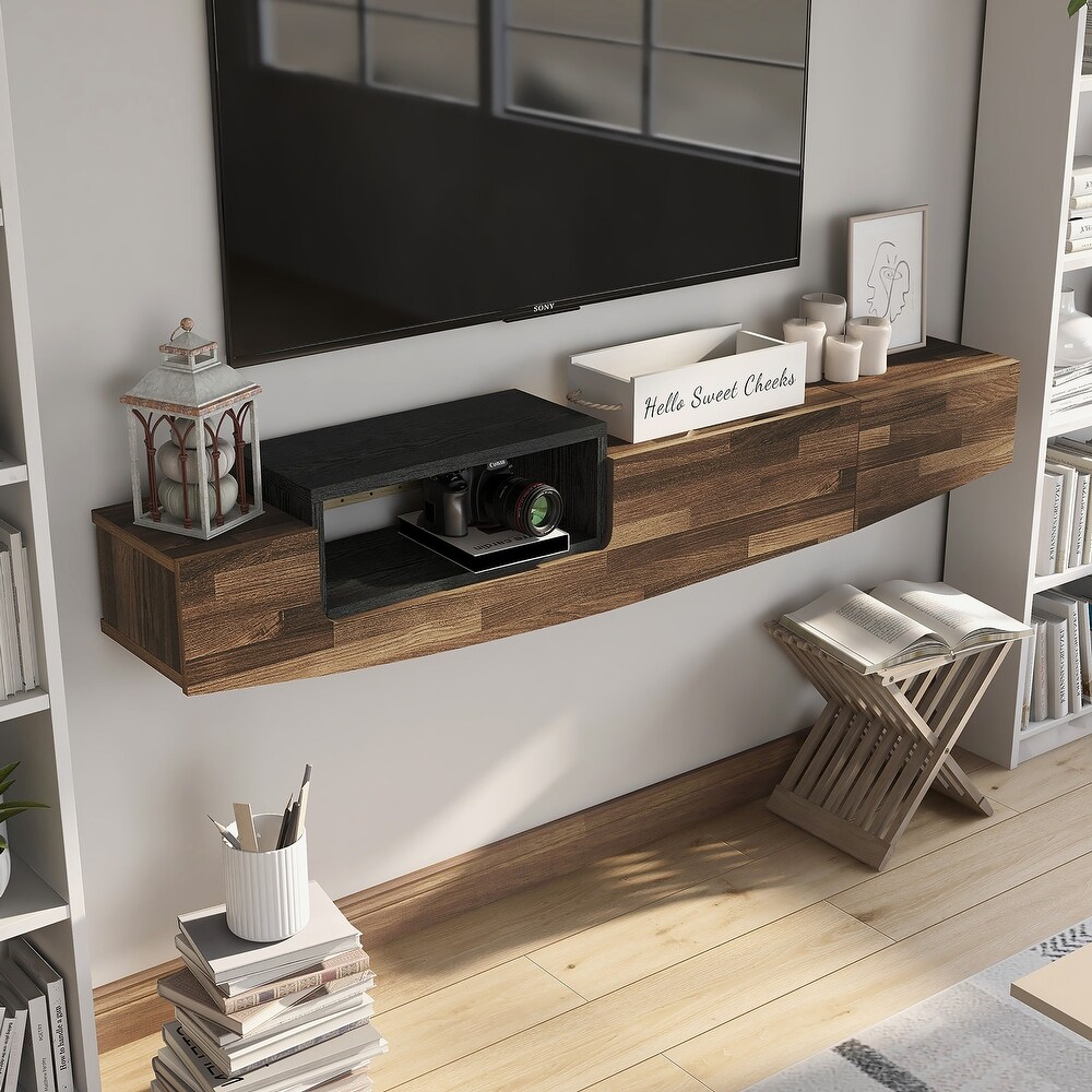 DH BASIC Contemporary 63 inch 1 Shelf Floating TV Console with Drawer and Lift top Storage by Denhour