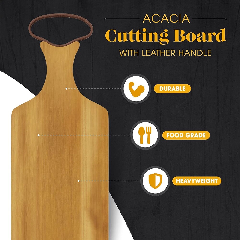 American Atelier Acacia Wood Cutting Board with Leather Handle   17\