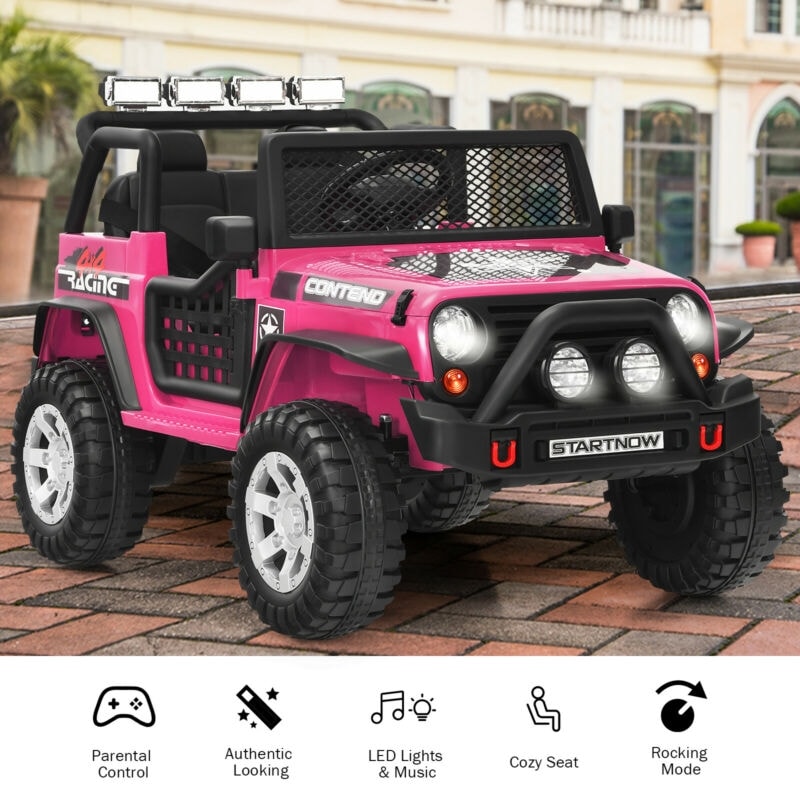 Kids Ride on Jeep Car 12V Battery Powered Electric Riding Toy Truck with Remote Control, Lights & Music