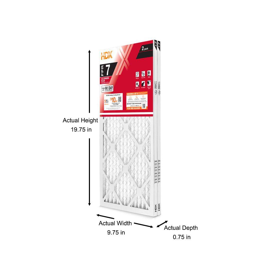 HDX 10 in. x 20 in. x 1 in. Allergen Plus Pleated Air Filter FPR 7 (2-Pack) HDX2P7-011020