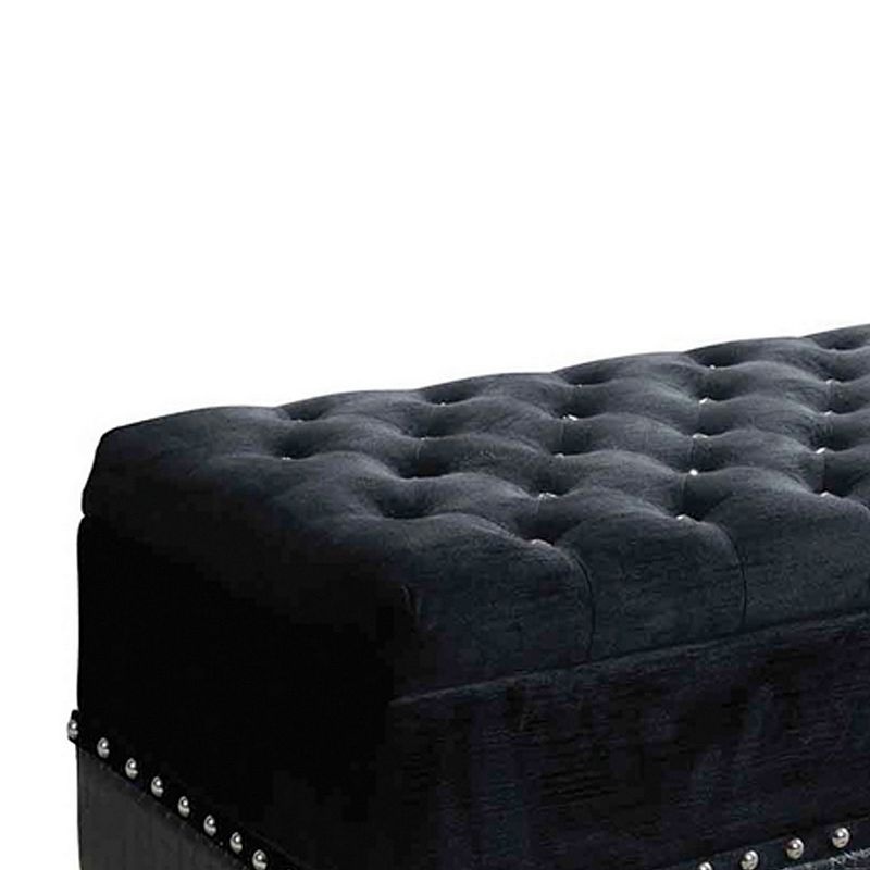 Leatherette Storage Bench with Nailhead Trims and Button Tufted Seat， Black