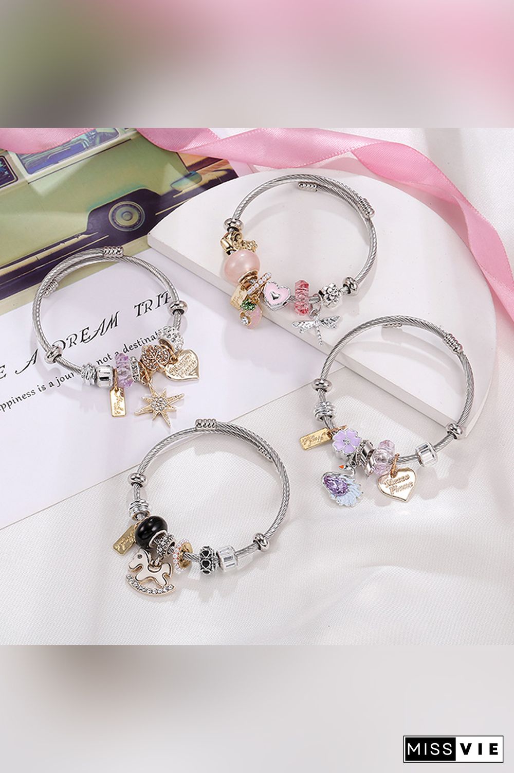 Valentine's Day Stainless Steel Heart Crown Hobbyhorse Bead Bracelet Wholesale MOQ 5pcs