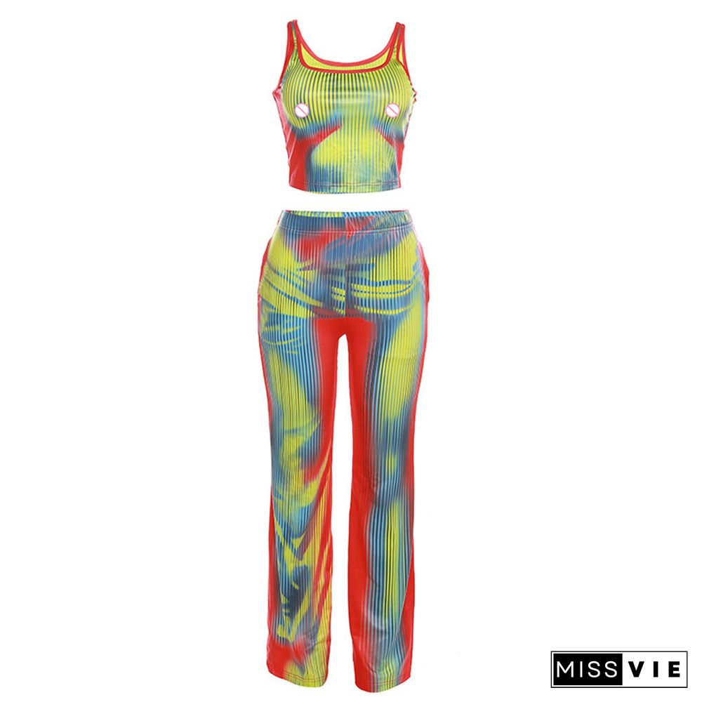 3D Body Print Tank Tops Straight Pants 2 Piece Set