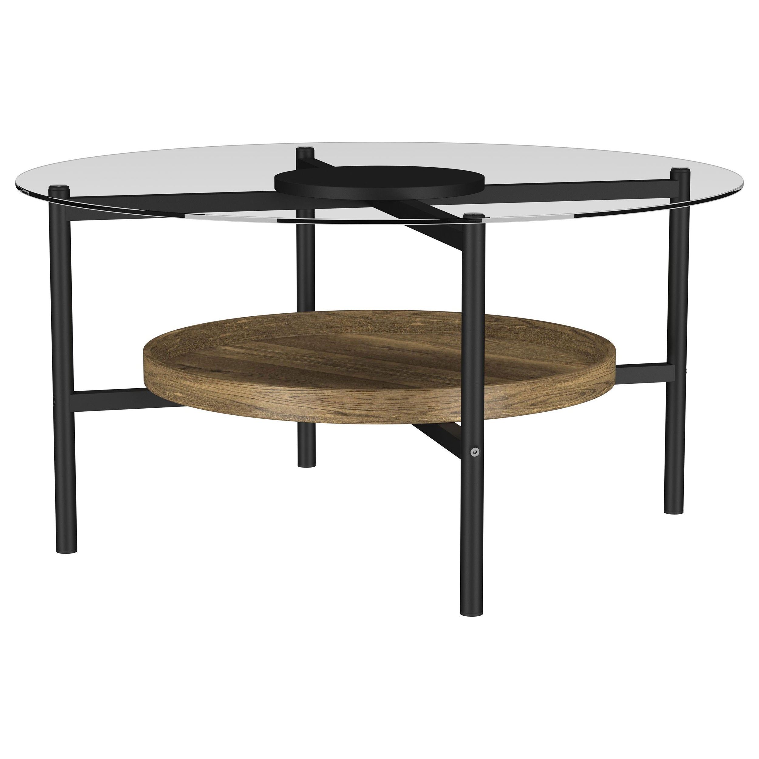 Delfin Round Glass Top Coffee Table Black And Brown- 721618