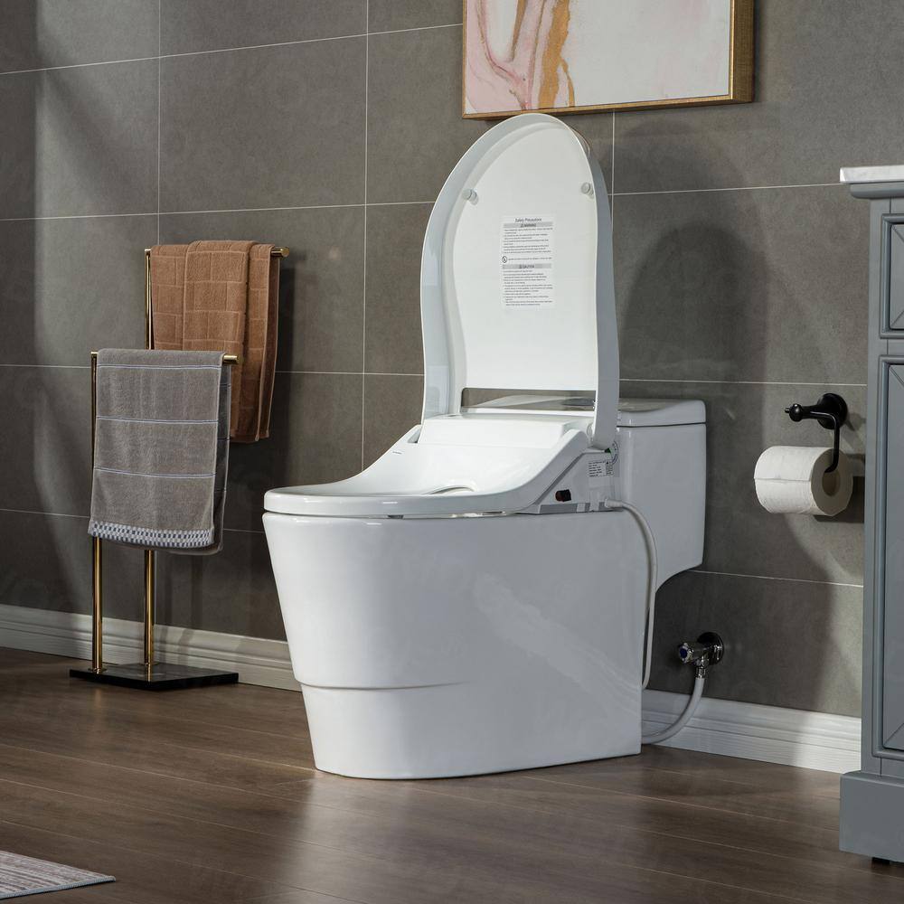 WOODBRIDGE Revel One Piece 1.1GPF1.6 GPF Dual Flush Elongated Toilet with Advance Smart Bidet Toilet in White HT737