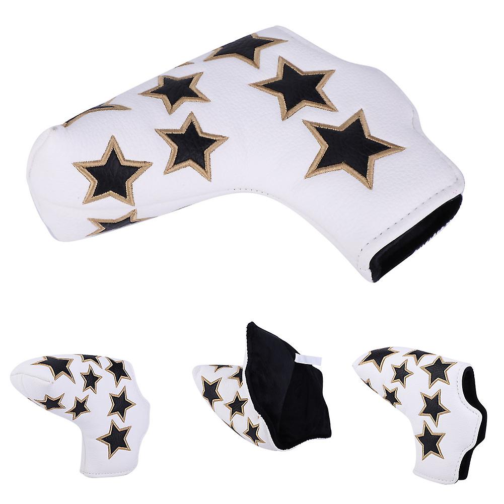 L Shape Pu Leather Star Embroidery Semicircular Waterproof Thicken Plush Golf Putter Head Cover Club Headcovers Accessorywhite