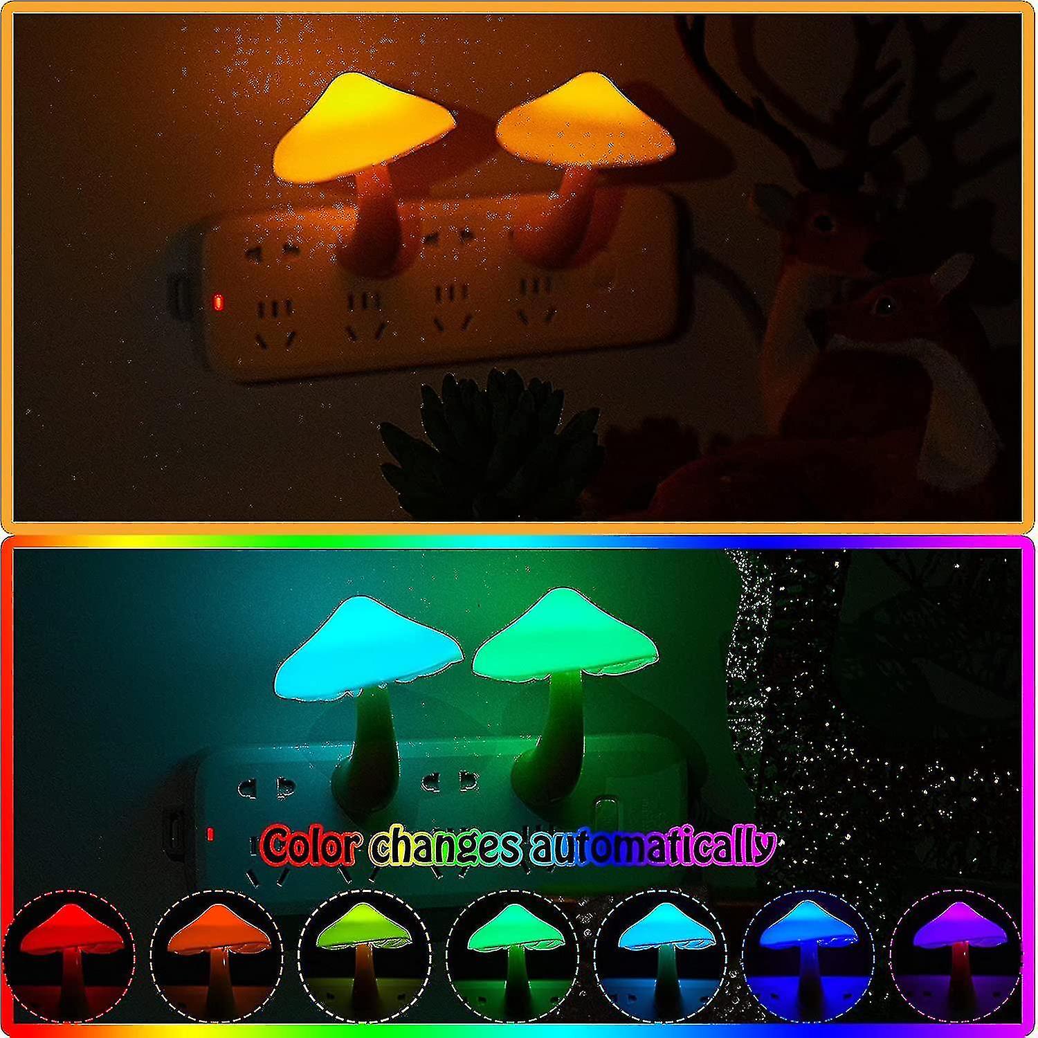 2 Pieces Christmas Led Mushroom Night Lamp Plug In Lamp Mushroom Night Light Mini Magic Mushroom Nig