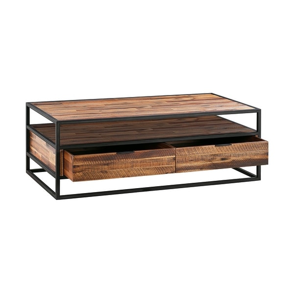 Livia 50 Inch Modern Rectangle Coffee Table with 2 Drawers and Shelf， Black