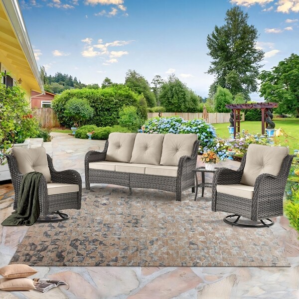 5 Seat Wicker Patio Furniture Conversation Setting with High Back Swivel Rocking Chairs，Cushions Included 🎃