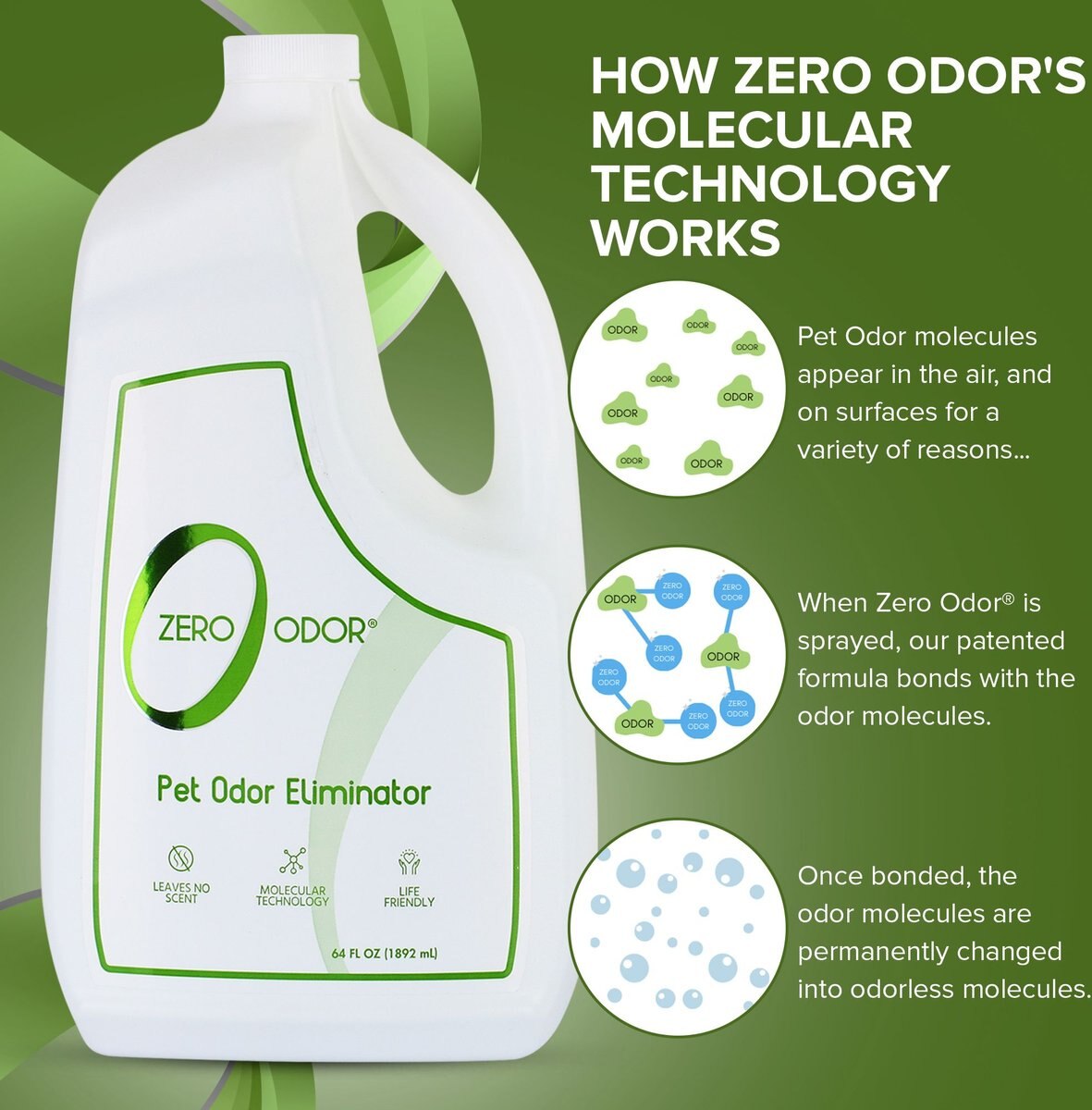 Zero Odor Pet Odor Eliminator， 64-oz bottle