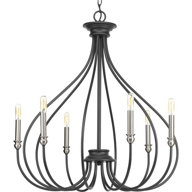 Progress Lighting Whisp 6 light Chandelier Graphite Finish Scrolled Frame Incandescent Bulbs Canopy Included