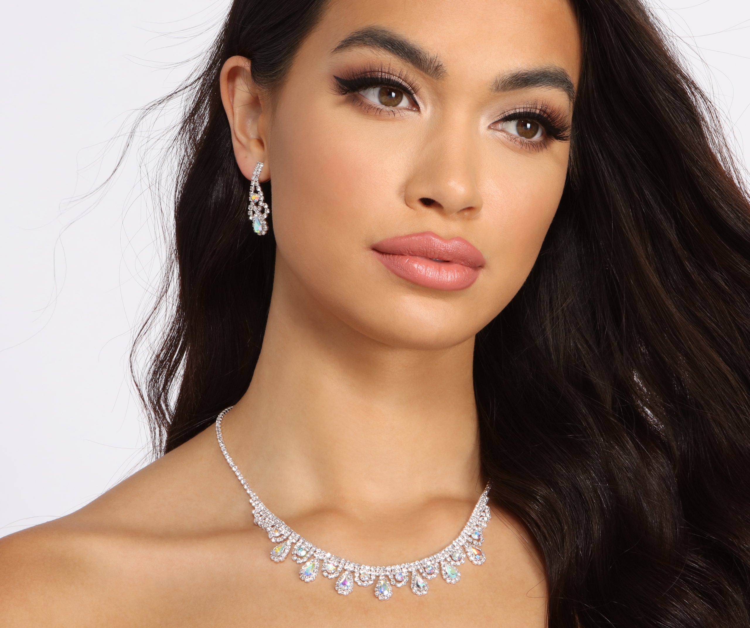 Stay Shining Teardrop Rhinestone Necklace + Earring Set