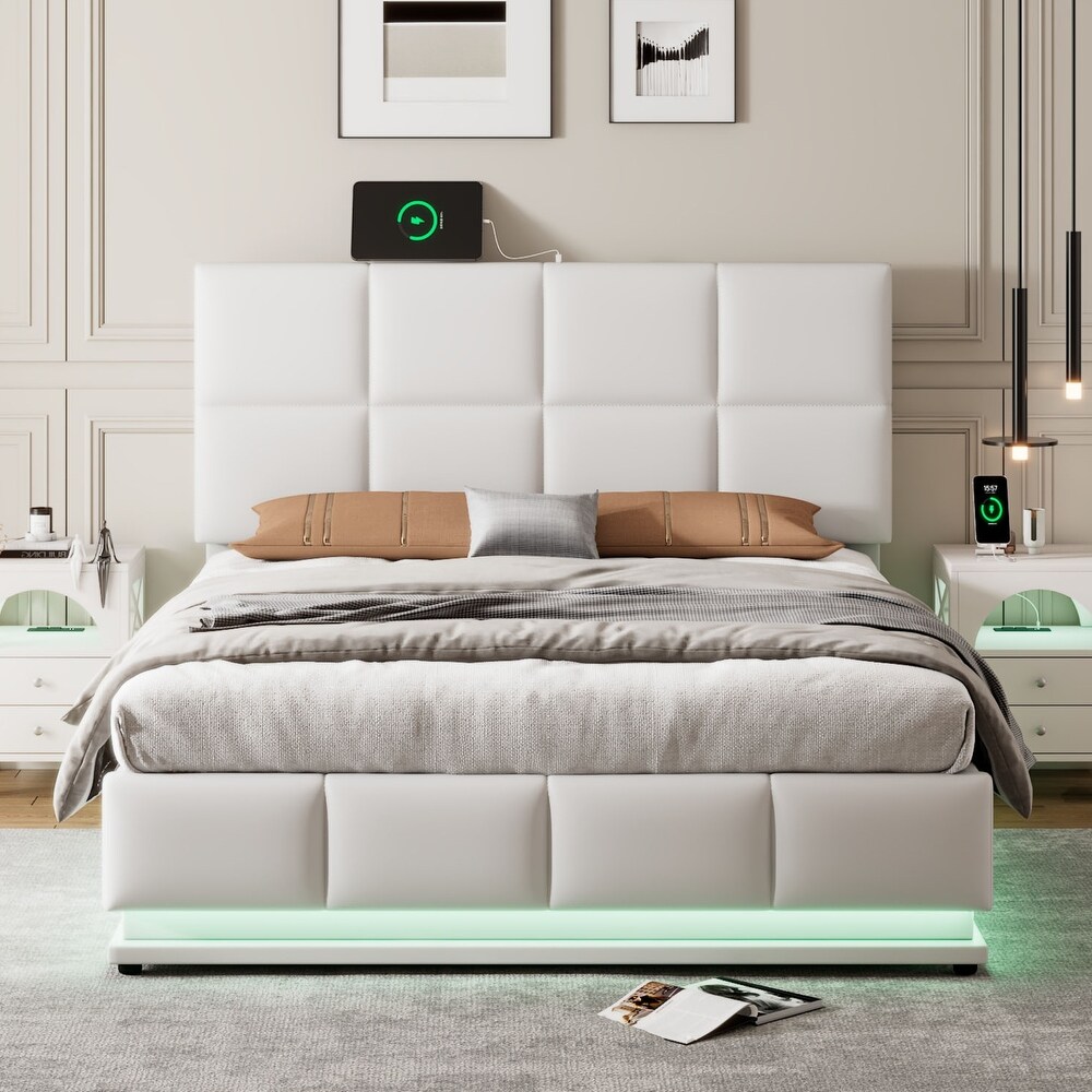 Hydraulic Storage Bed Tufted Upholstered Platform Bed with USB Charger