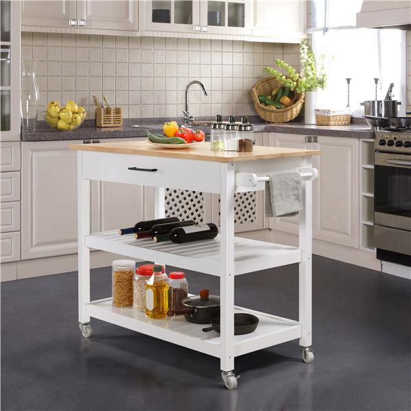 Easyfashion 40 W Kitchen Island Cart with Storage， White