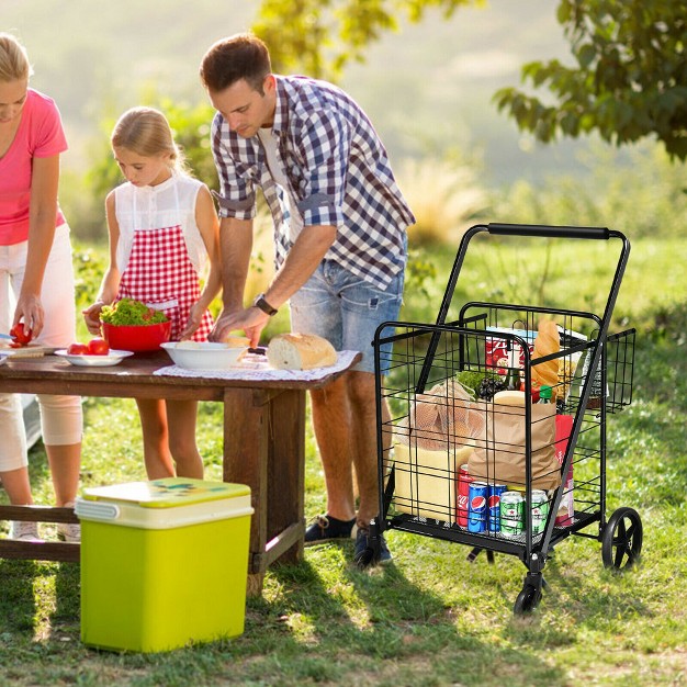 Costway Heavy Duty Folding Shopping Cart Utility Jumbo Double Basket 330lbs