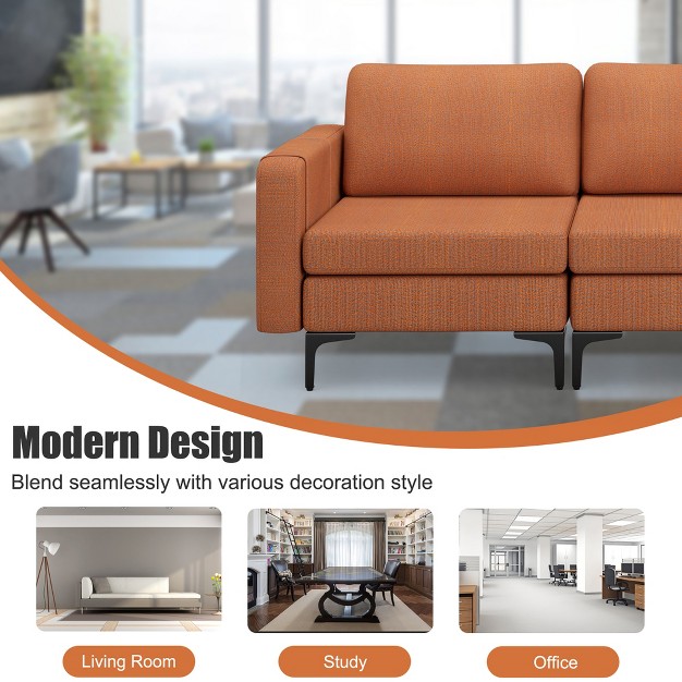 Costway Modular 3 seat Sofa Couch W Socket Usb Ports amp Side Storage Pocket Orange dark Grey