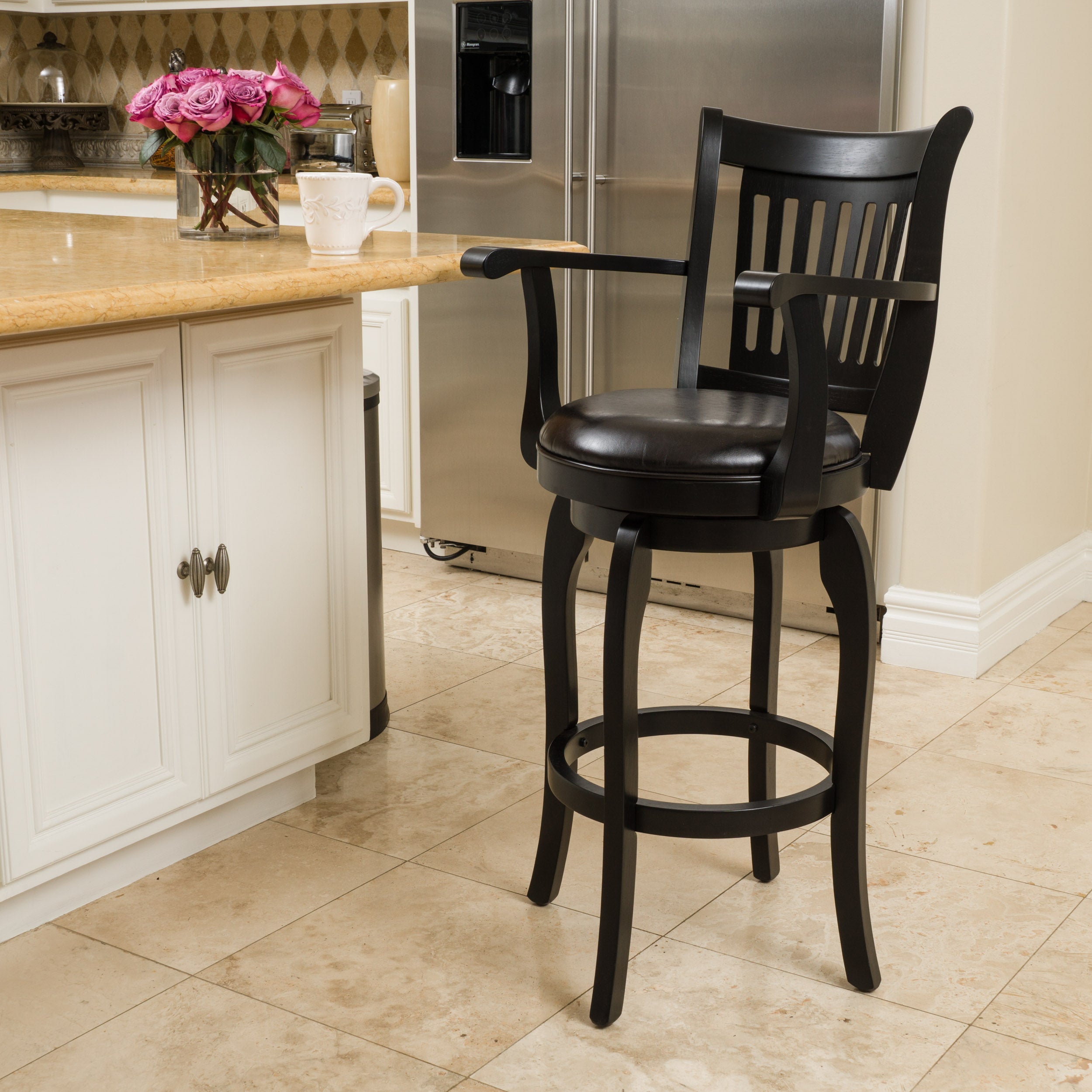 Brook 31-Inch Armed Espresso Leather Swivel Barstool