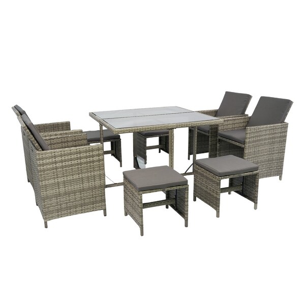 9 Pieces Patio Dining Sets with Glass Table