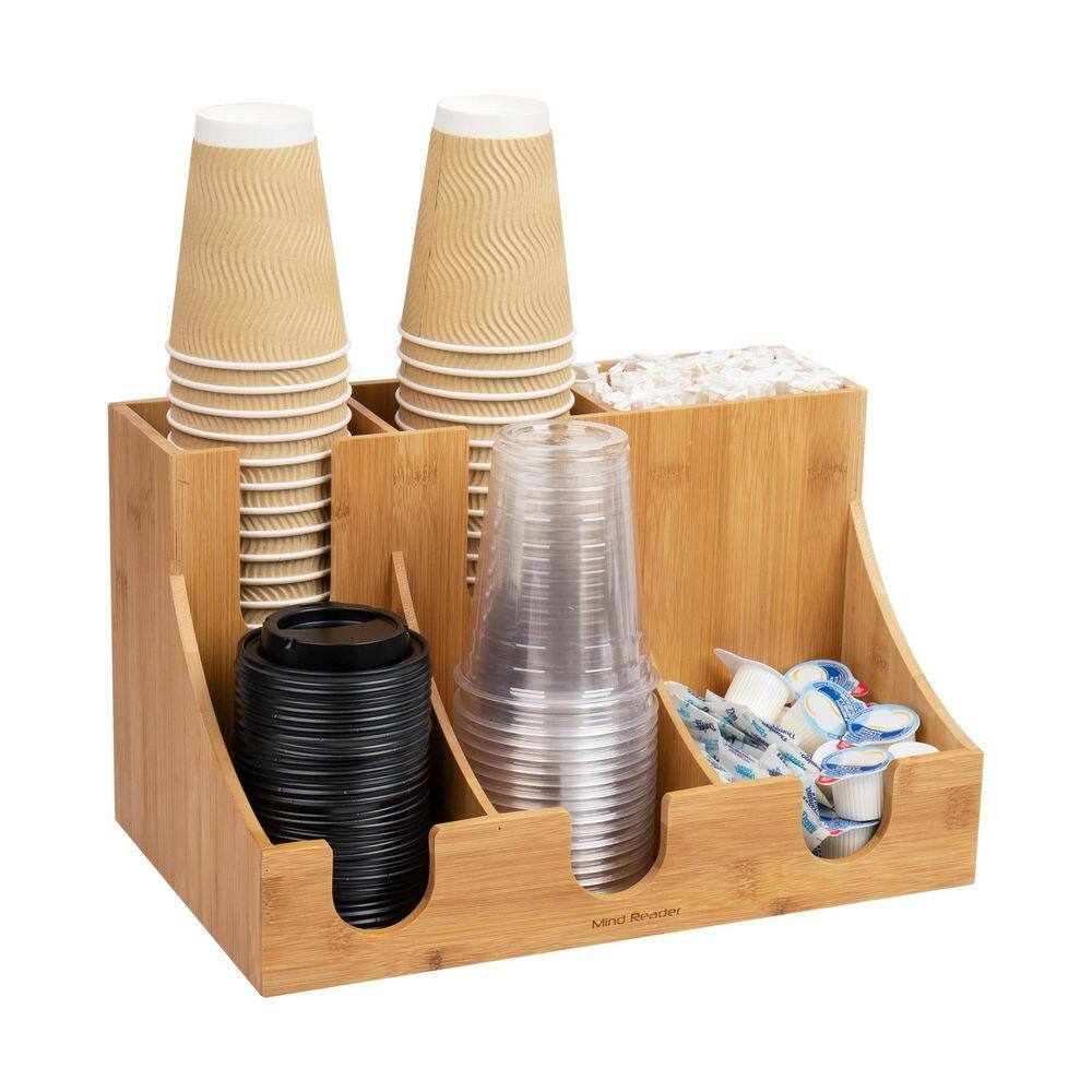 Mind Reader Bali Collection 6-Compartment Cup Lid and Condiment Organizers Breakroom Countertop Organizer Bamboo Brown 3SECBMBK-BRN