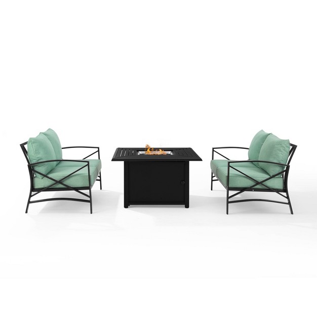 Kaplan 3pc Outdoor Conversation Set With Fire Table amp 2 Loveseats Mist Crosley