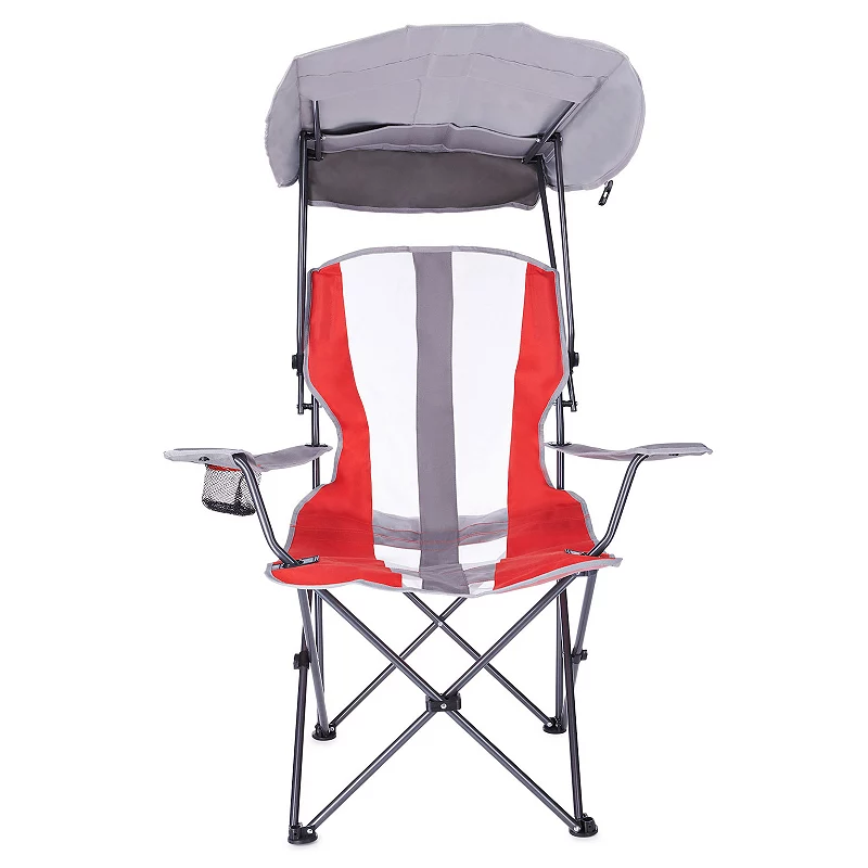 Kelsyus Premium Foldable Camping Lawn Chair with Canopy and Cup Holder， Red