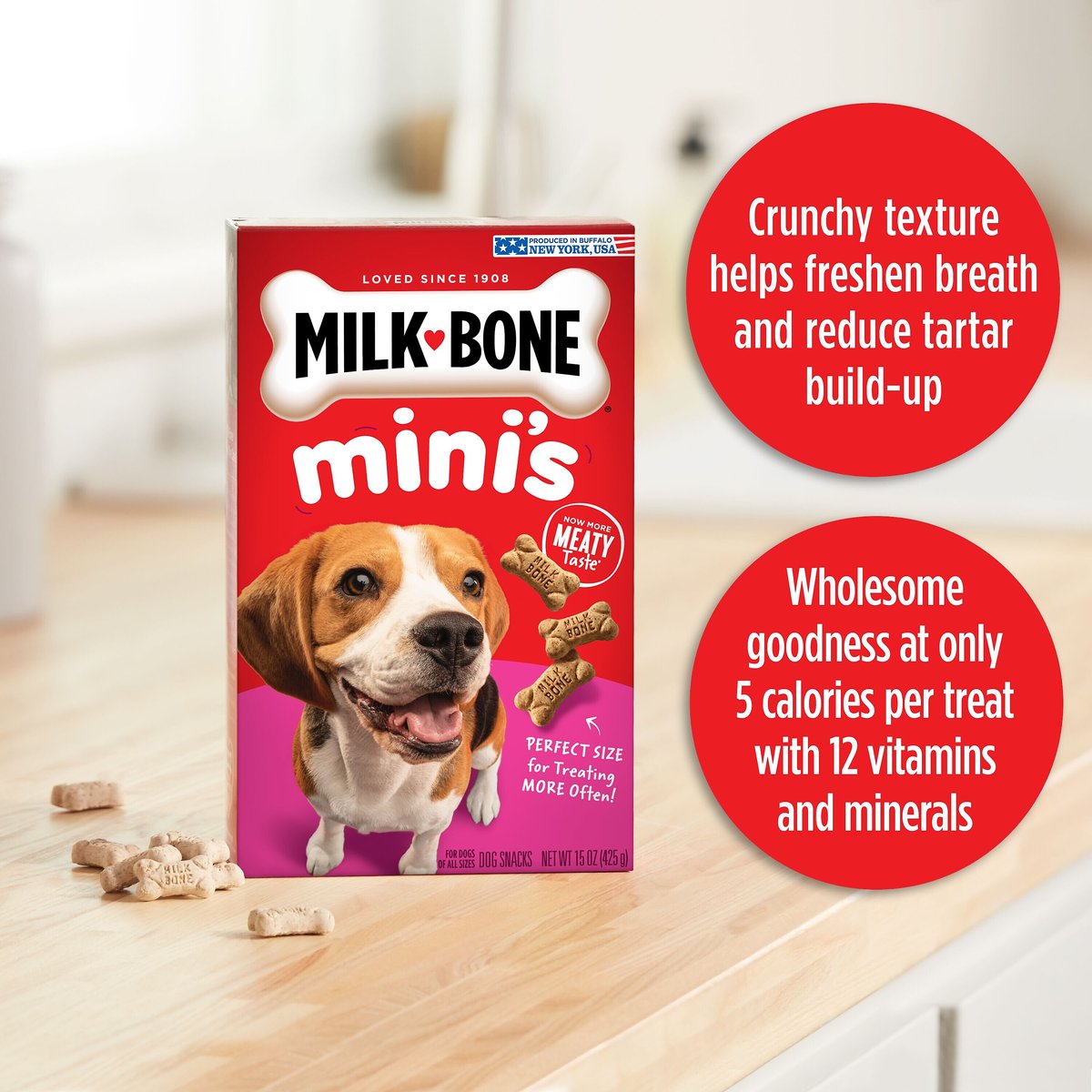 Milk-Bone Mini's Original Dog Biscuits Treats， 15-oz bag， case of 6