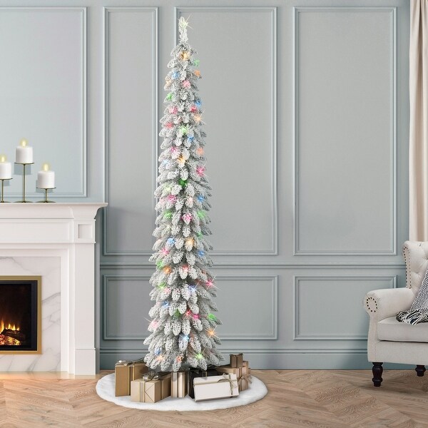 Puleo International 7 ft PreLit Flocked Artificial Alpine Pencil Tree