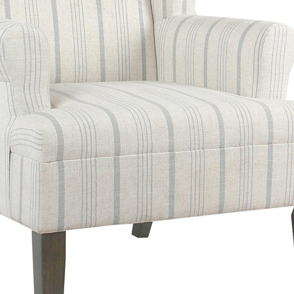 Stripped Pattern Fabric Upholstered Wooden Accent Chair with Wing Back， Multicolor