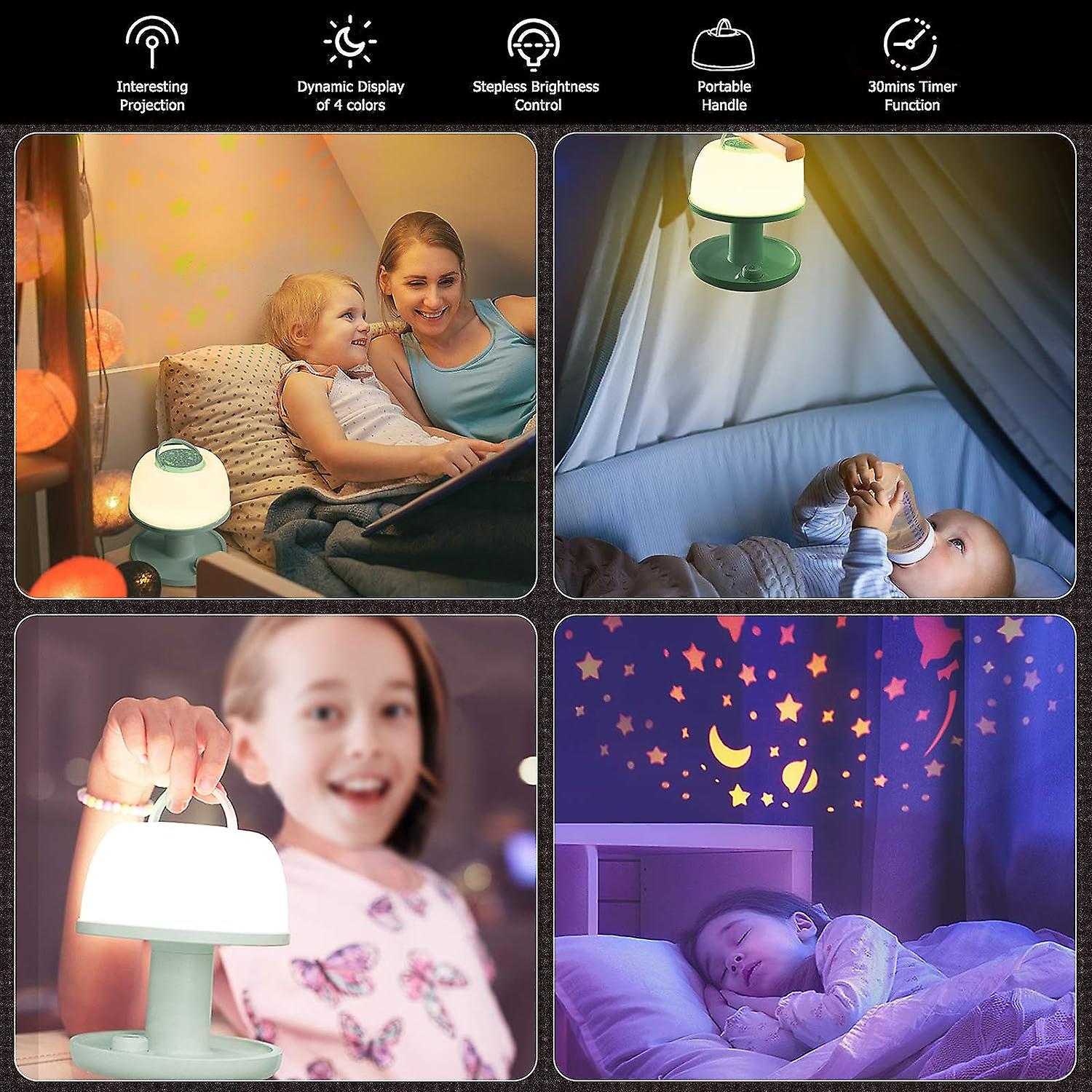 Toddler Night Light Lamp， Dimmable Led Bedside Lamp With Star Projector， Kids Night Lights With Timer Design and Color Changing， Portable Rechargeable L