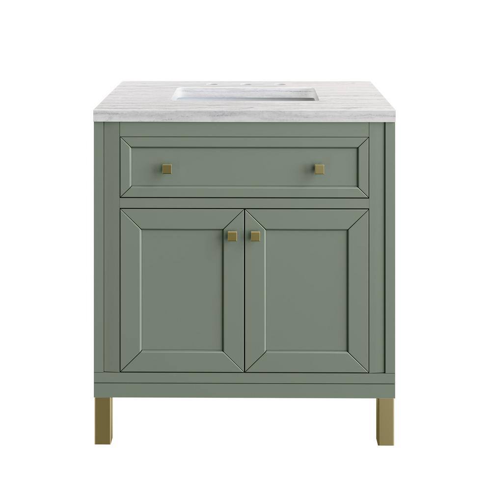 James Martin Vanities Chicago 30 in. W x 23.5 in. D x 34 in. H Bathroom Vanity in Smokey Celadon with Arctic Fall Solid Surface Top 305-V30-SC-3AF