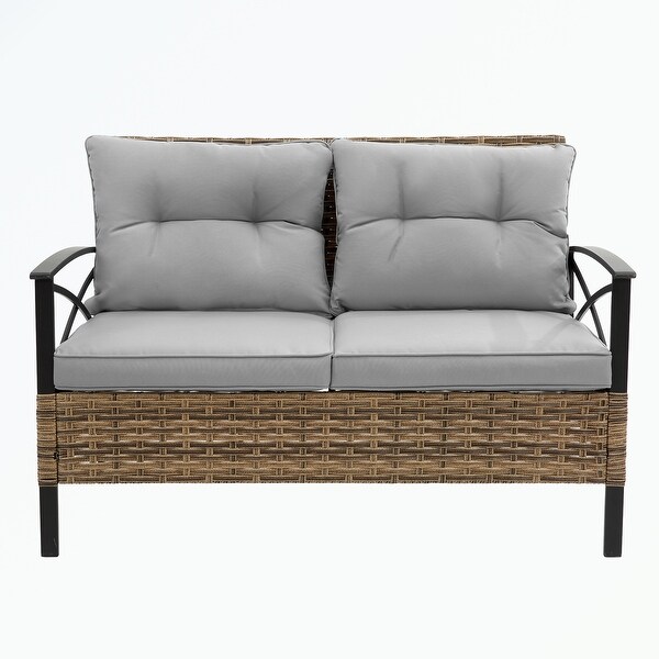 4 piece sectional rattan wicker corner sofa set with cushion - Overstock - 37505285