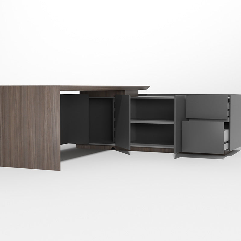 ARMANDO Executive Desk 220cm Right Return - Hazelnut & Grey