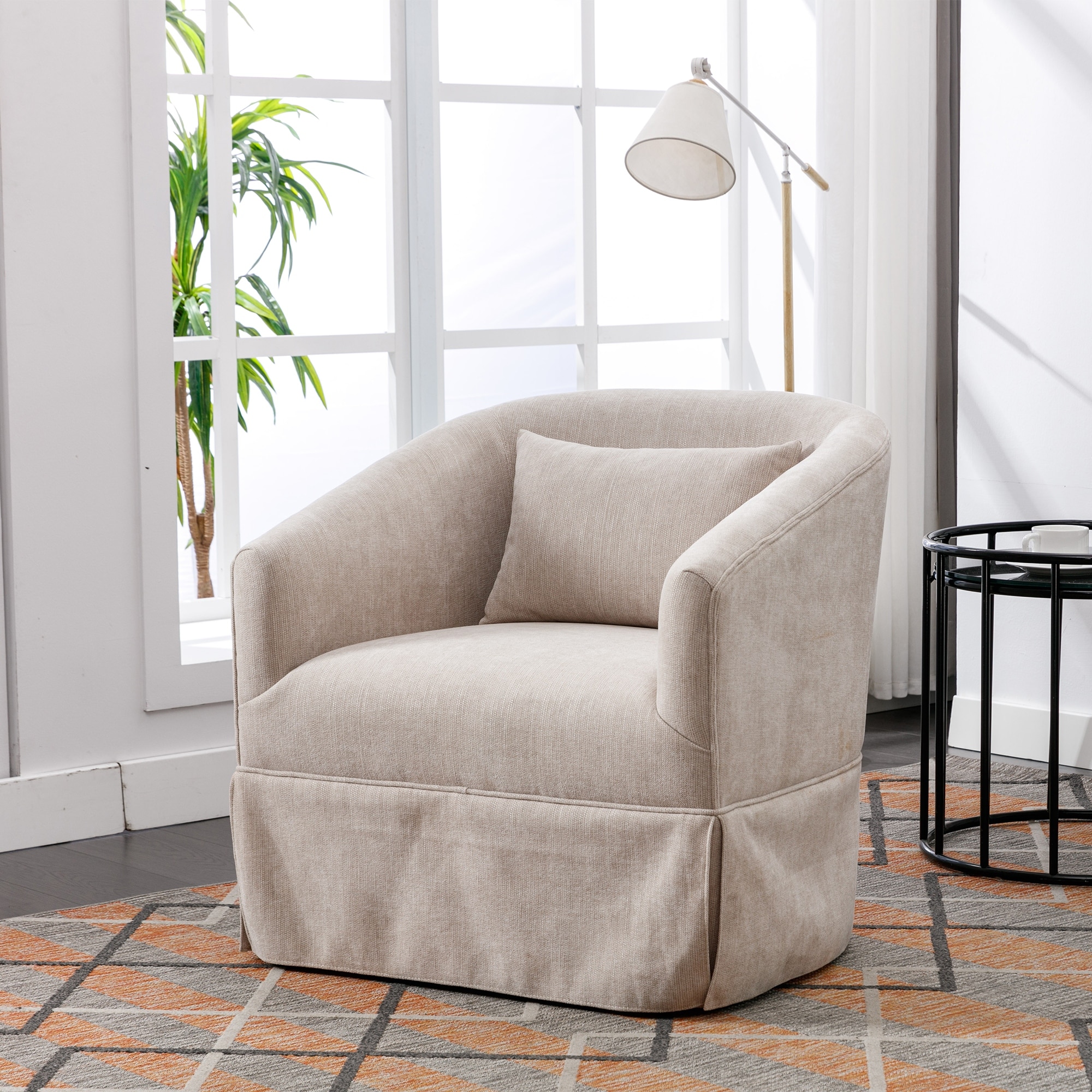 360-Degree Swivel Metal Base Accent Armchair Modern Linen Padded Seat Living Room Accent Chairs， Soft Comfortable Chair