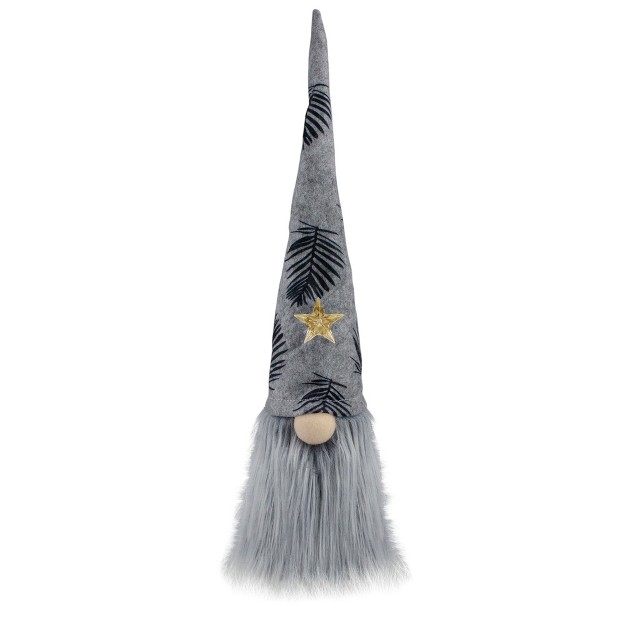 Northlight 16 Gray And Black Lighted Star Gnome With Palm Leaves Christmas Decoration