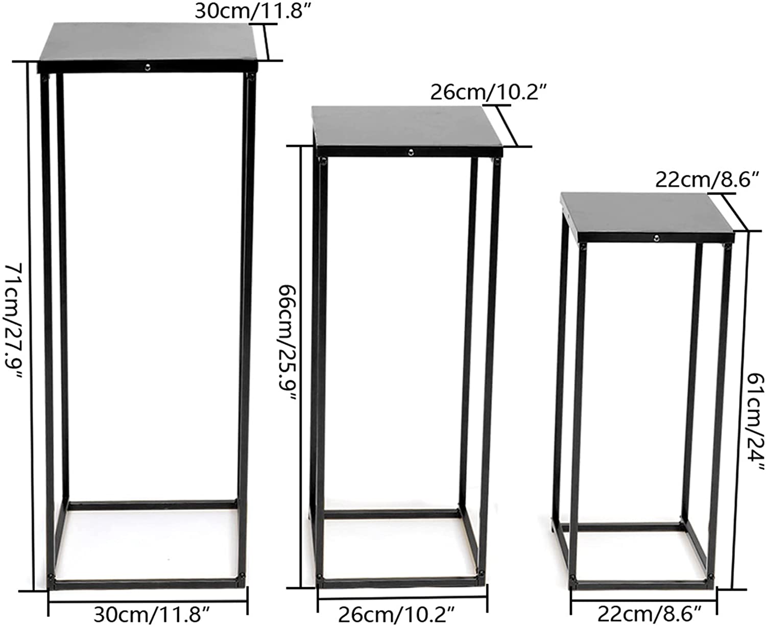 TFCFL 3Pcs Metal Plant Stands Flower Pot Rack Tall Pedestal Square Display Rack for Indoor Outdoor Garden Decoration