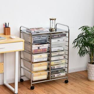 Costway 15 Drawer 4-Wheeled Rolling Storage Cart Tools Scrapbook Paper Office School Organizer in Clear HW53825CL