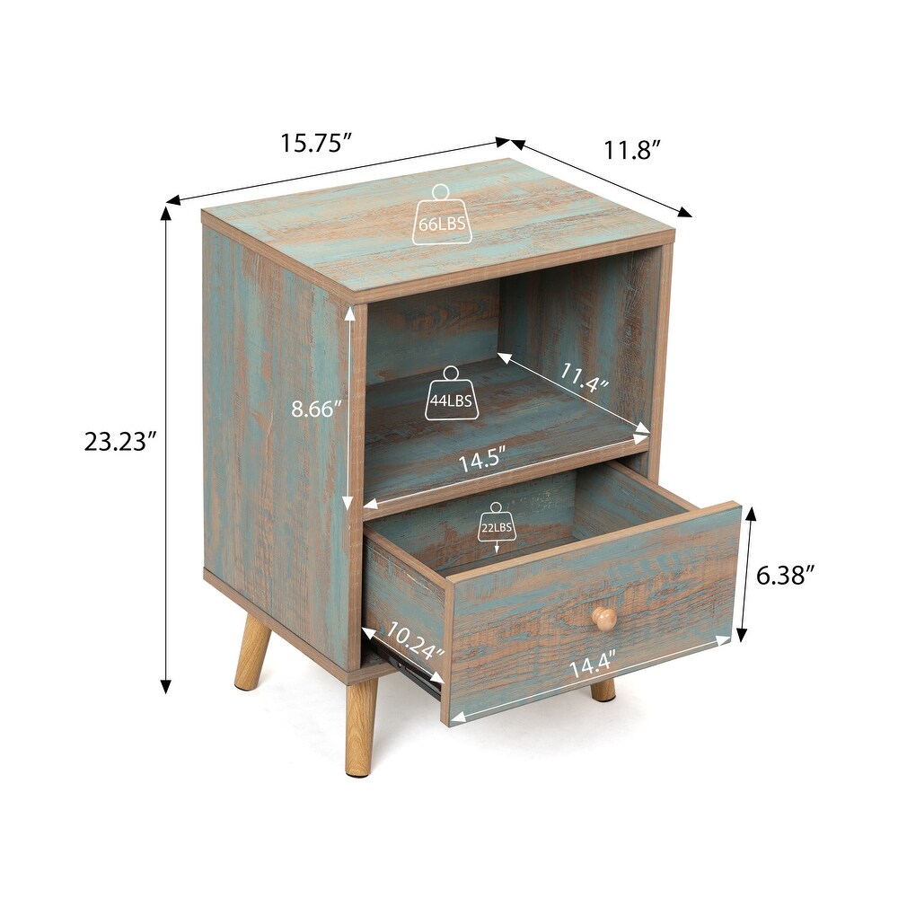 Rust green Low legged single drawer bedside table  pack of 2