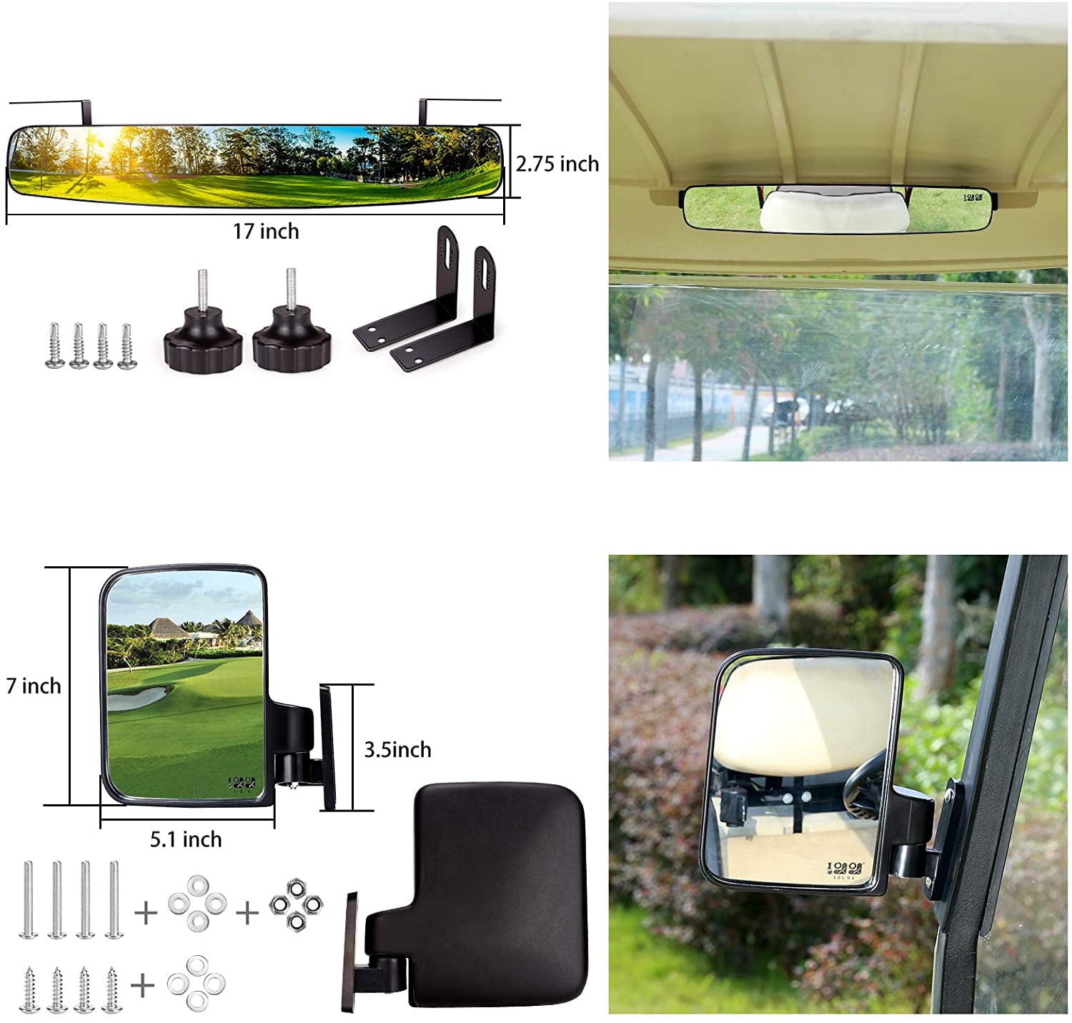 10L0L Folding Golf Cart Side Mirrors and Center Rear View Mirror for Club Car EZGO Yamaha Cart Parts Accessories