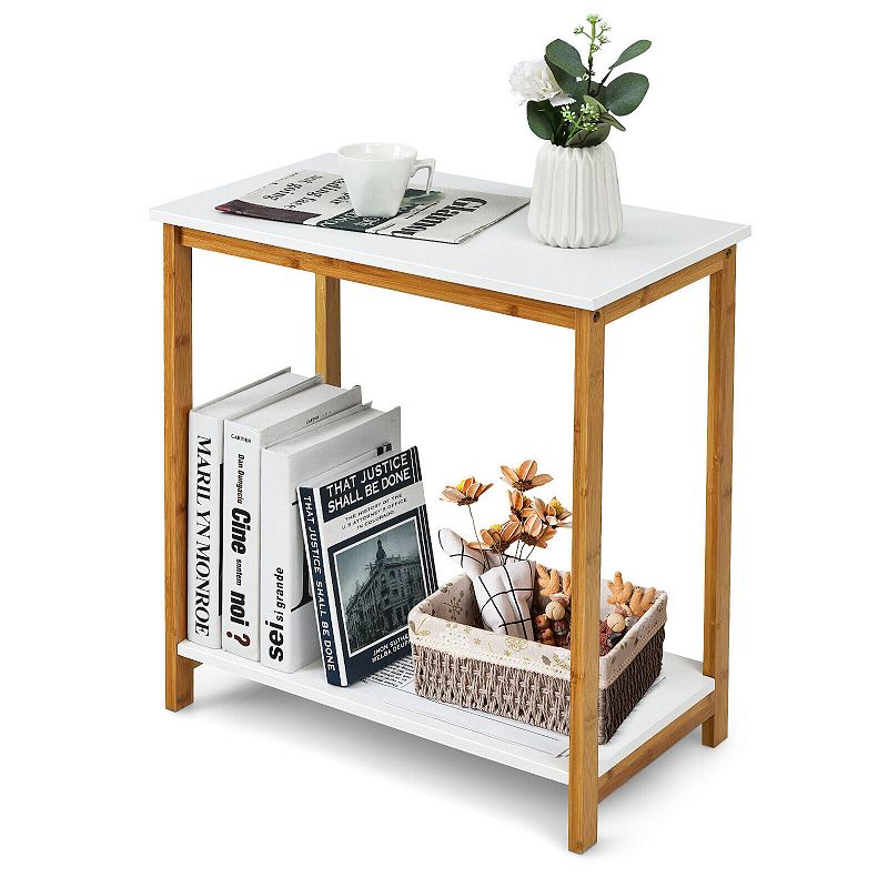 23 Inch Height 2-tier End Table with  Frame and Bottom Shelf-White