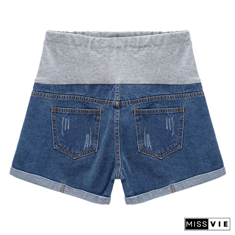 Maternity Shorts for Pregnant Women Denim Shorts Pregnancy Low Waist Loose Ripped Denim Shorts